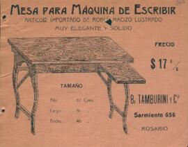 0260 - Folleto de mesa para máquina de escribir; B. Tamburini y Cía.