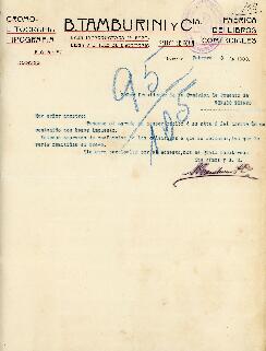 0102 - Pedido en preparación; B. Tamburini & Cía.
