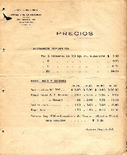 0080 - Lista de precios; Imprenta de la Provincia de Santa Fe